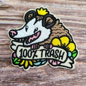 100% Trash Opossum Spirit Animal Funny Embroidered Iron on Patch